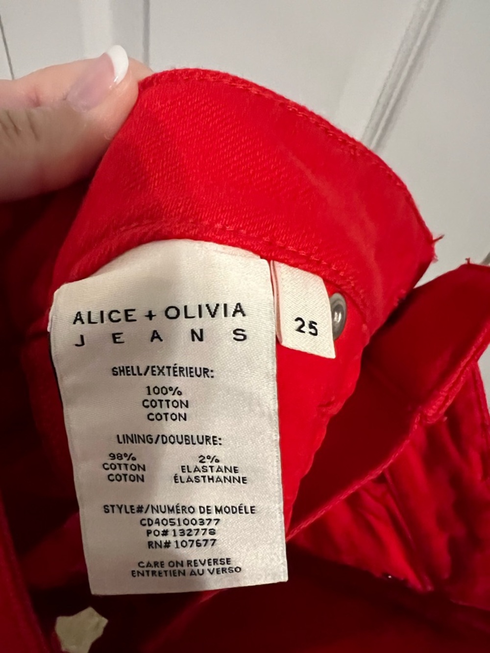 Alice + Olivia Vibrant Red High-Rise Denim Shorts - Picture 4 of 4